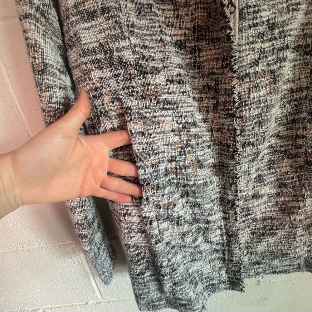 Anthropologie Dolan Leopard Longline Tweed Zip up Jacket Fringe Whimsical Size L - Picture 11 of 11